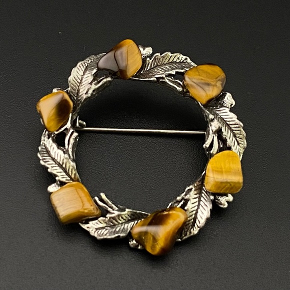 Vintage Tigers Eye Brooch Pin - Picture 4 of 4